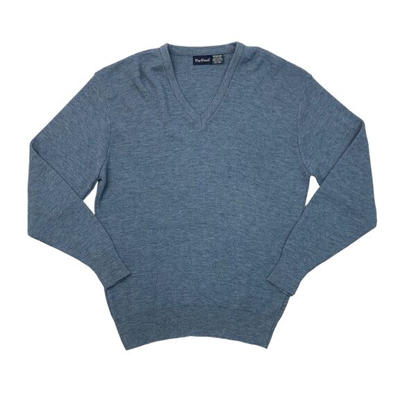 Vintage Par Four Sweater Men L Large Shark Blue Acrylic V Neck Pullover Made USA - Picture 1 of 10